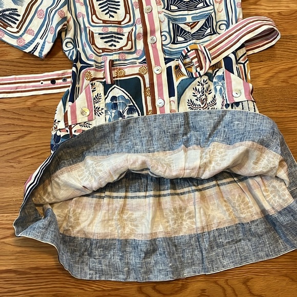 FARM Rio Cerrado Short-Sleeve Belted Linen Mini Dress Size Small NWT - Picture 11 of 15